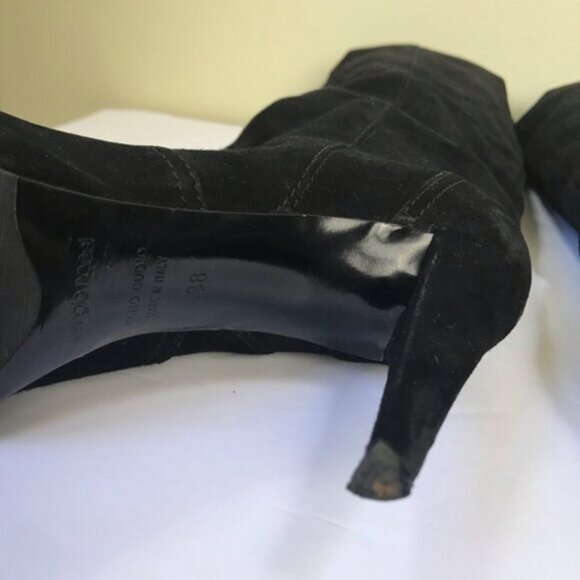 Sergio Rossi Over Knee Suede Chain Trim Tall Boots Leather Heel Platform Brown 8 - Picture 10 of 16